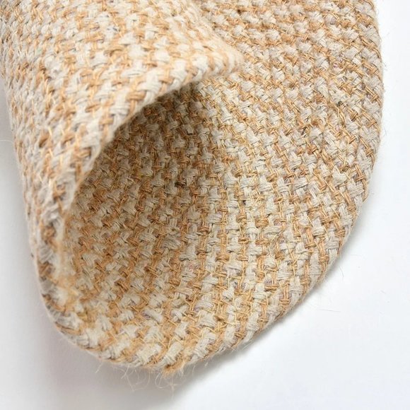Jute Cotton Placemat, Round, White Beige, Crisscross, 14 Inches, Pack of 4 - Picture 2 of 3